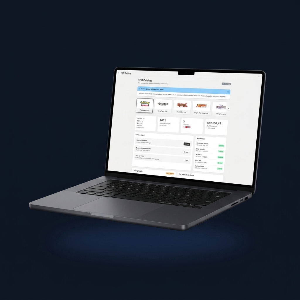 TCG Catalog Shopify App Dashboard Mockup